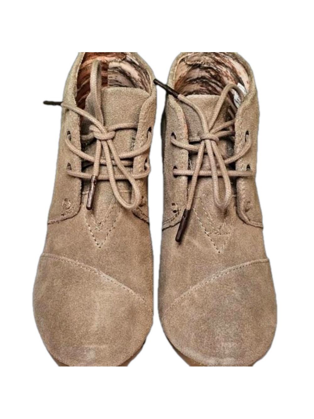 Toms Tan Suede Ankle Wedge Boots Women's Size 7.5